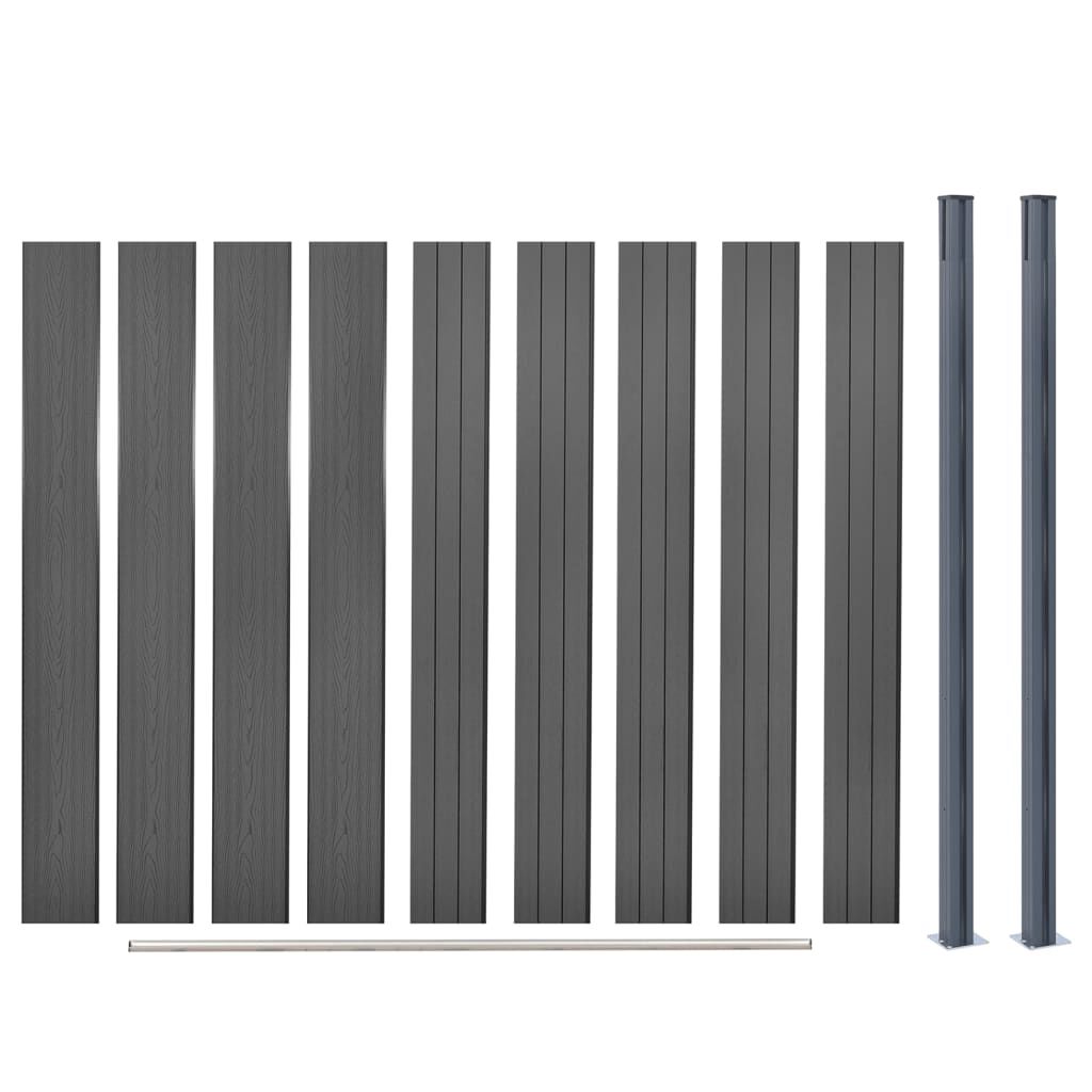 vidaXL Set panela za ogradu sivi 180 x 186 cm WPC