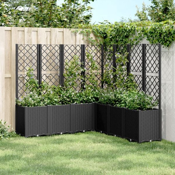 vidaXL Vrtna sadilica s rešetkom crna 160 x 160 x 140 cm PP