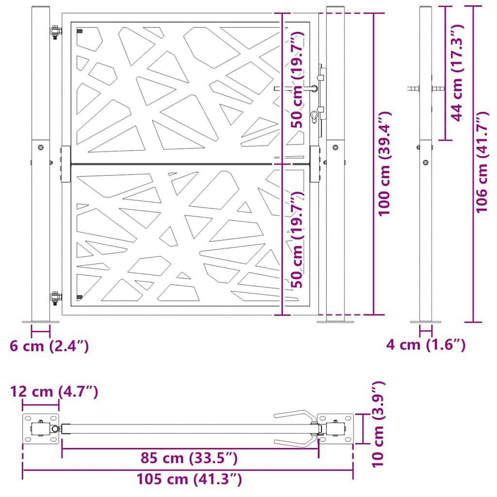 vidaXL Vrtna vrata crna 105x106 cm Čelični dizajn svjetla