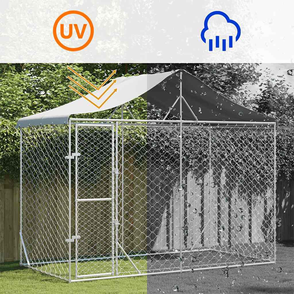 vidaXL Vanjski kavez za pse s krovom srebrni 3 x 1,5 x 2,5 m čelični