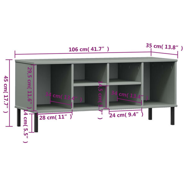 vidaXL Stalak za cipele metalne noge sivi 106 x 35 x 45 cm drveni OSLO
