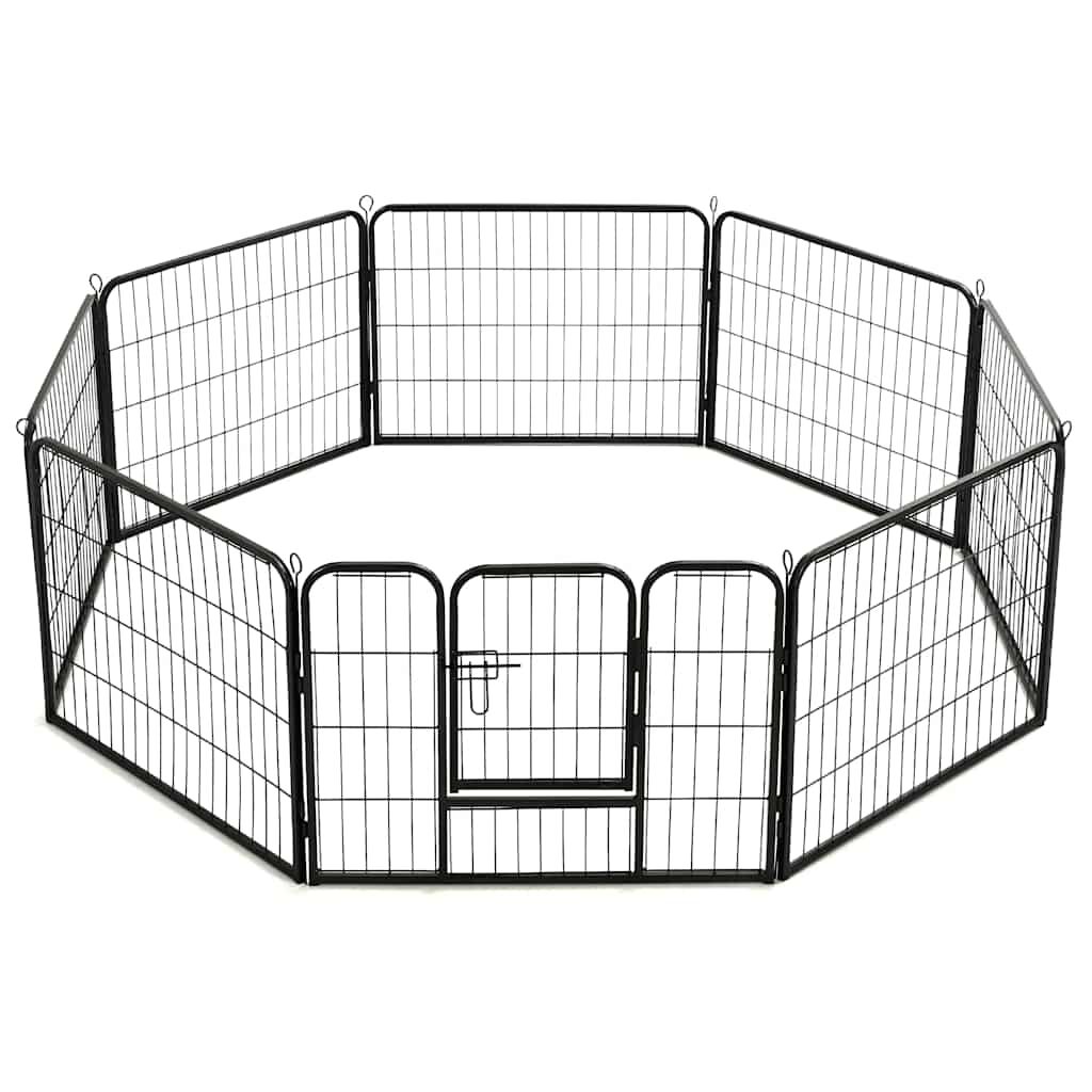 vidaXL Ograda za pse s 8 ploča od čelika 60 x 80 cm crna