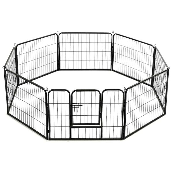 vidaXL Ograda za pse s 8 ploča od čelika 60 x 80 cm crna