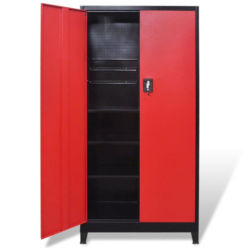 vidaXL Ormar za Alat s 2 Vrata Čelični 90x40x180 cm Crno-Crveni