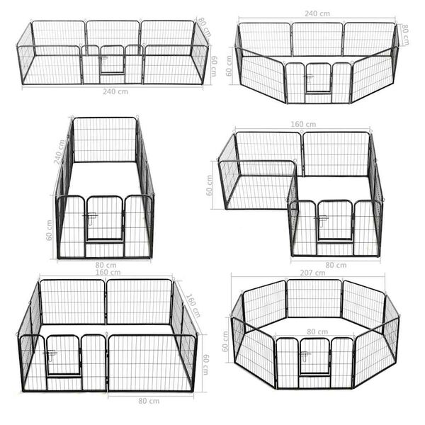vidaXL Ograda za pse s 8 ploča od čelika 60 x 80 cm crna