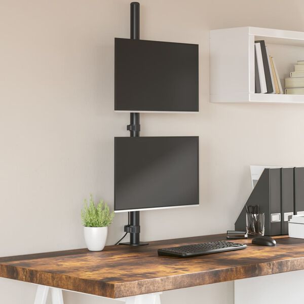 vidaXL Dvostruki nosač za monitor crni čelični VESA 75/100 mm